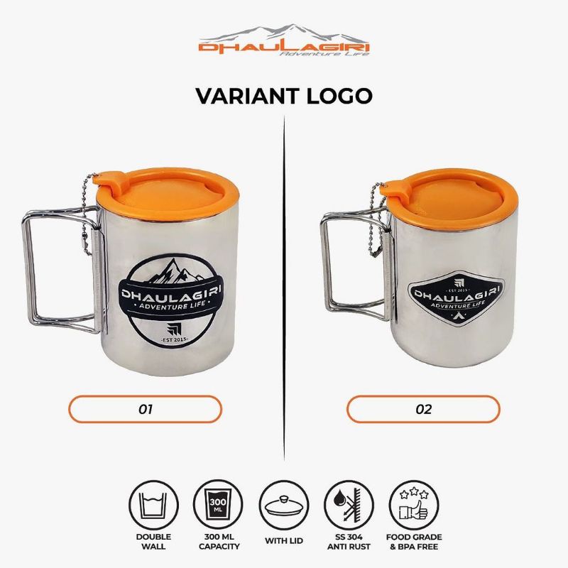 Mug Carabiner + Tutup 220 ML Mug stainless steel Camping Outdoor Gelas