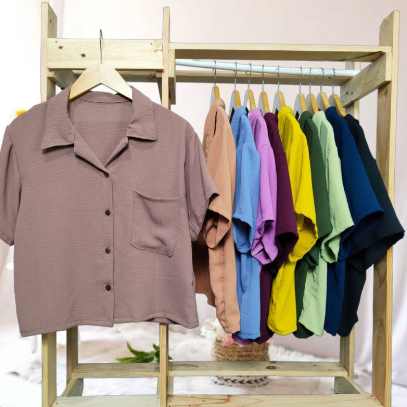 Kemeja crop airflow, kemeja crop crinkle