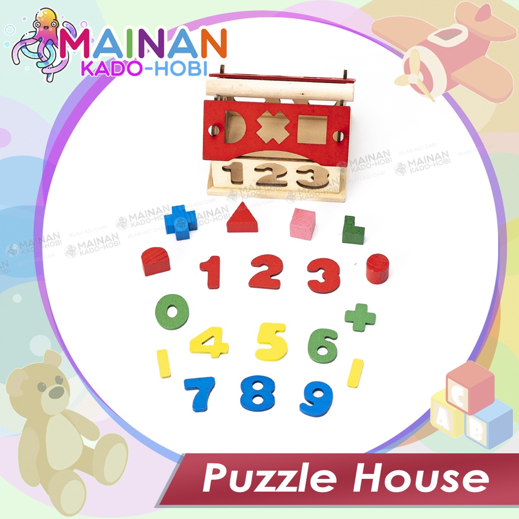 MAINAN EDUKASI ANAK JIGSAW PUZZLE BALOK RUMAH KAYU ANGKA WOODEN HOUSE