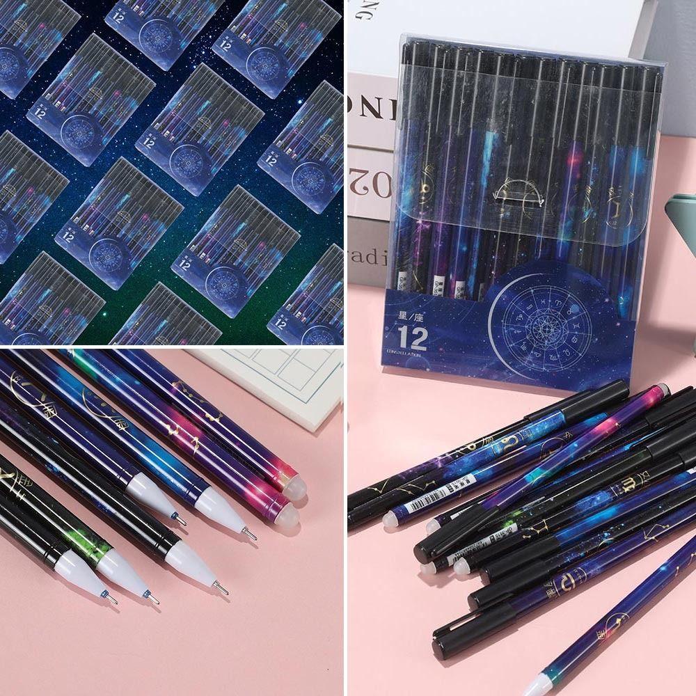 Preva 12PCS/Set Gel Pen Hadiah Siswa Tinta Hitam/Biru 0.5mm Pena Dihapus