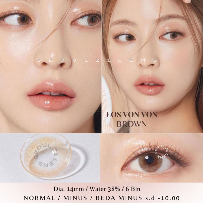 SOFTLEN EOS VONVON BROWN NORMAL MINUS s.d -8.00 ( KEMENKES )softlen natural dia.14mm