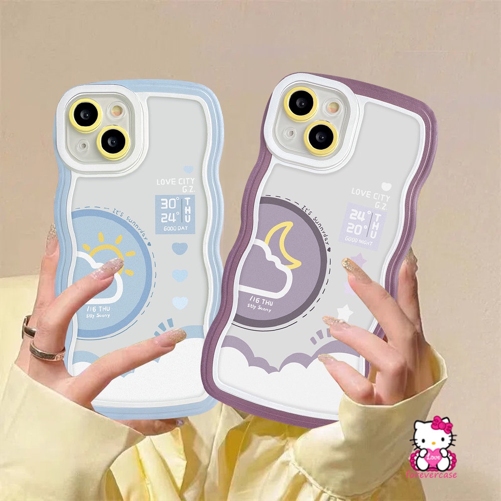 IPHONE Case Kompatibel Untuk Iphone11 6 6s 8 7plus 14 13 12 Pro Max 14Plus XR X XS Max SE 2020kal Tepi Bergelombang Pecinta Siang Malam Ramalan Cuaca Soft TPU Couple Back Phone Cover