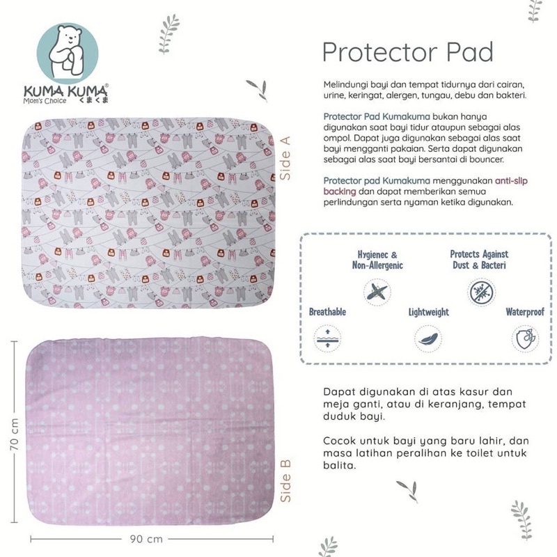 Kuma Kuma Protector Pad Perlak Ompol Bayi Alas Kasur Stroller Premium Sangat HALUS Anti Alergi Sensitif Skin