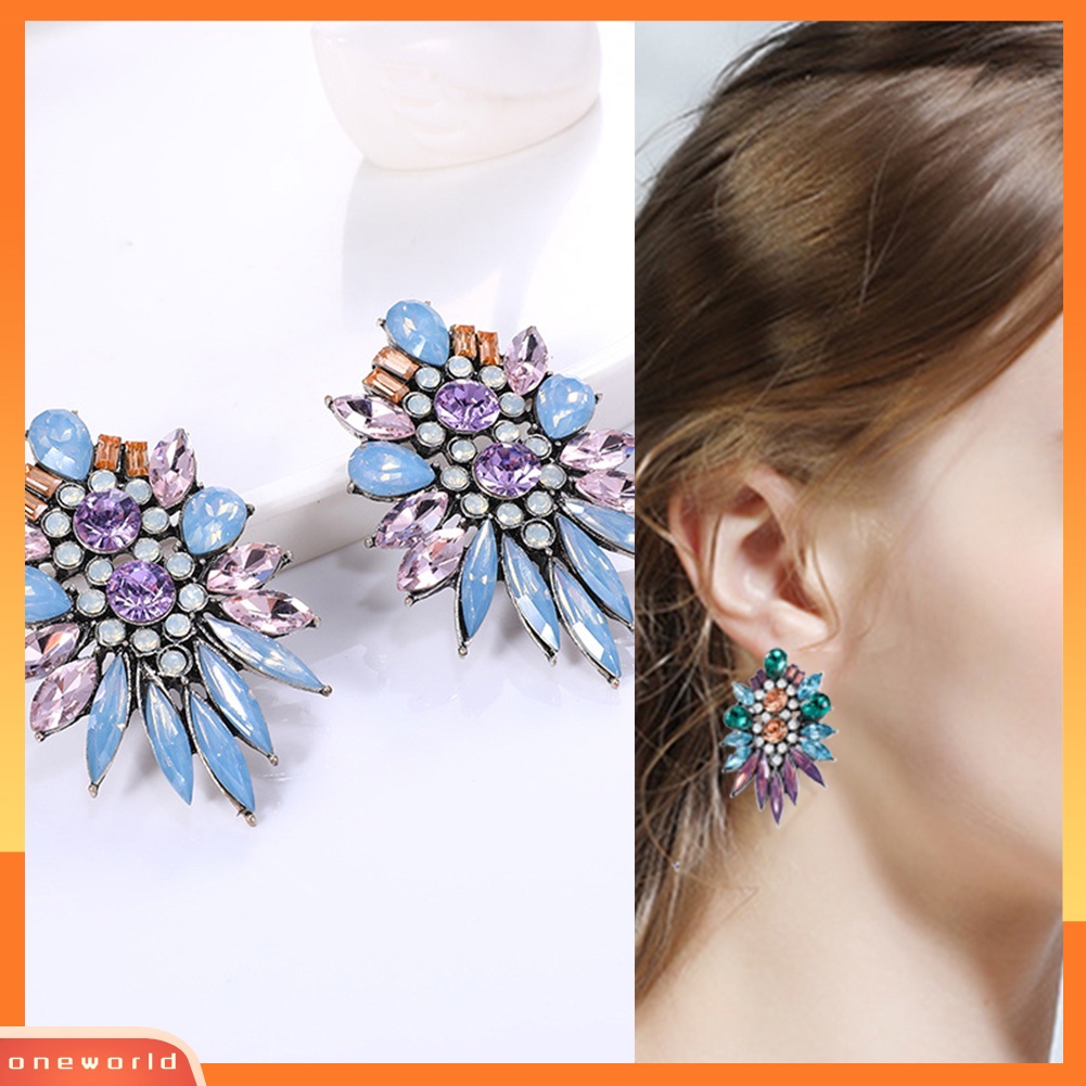 [WONE] Wanita Fashion Berlebihan Imitasi Kristal Berlian Imitasi Ear Stud Earrings Jewelry