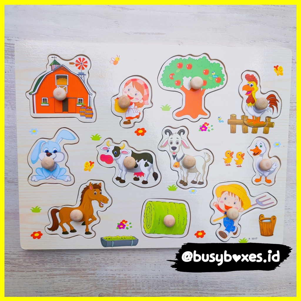 Busyboxes.id Mainan anak puzzle edukasi anak 1 2 3 tahun laki laki perempuan mainan edukasi Montessori puzzle jigsaw 3d kayu hewan binatang  peternakan  animals farm seri -  kambing