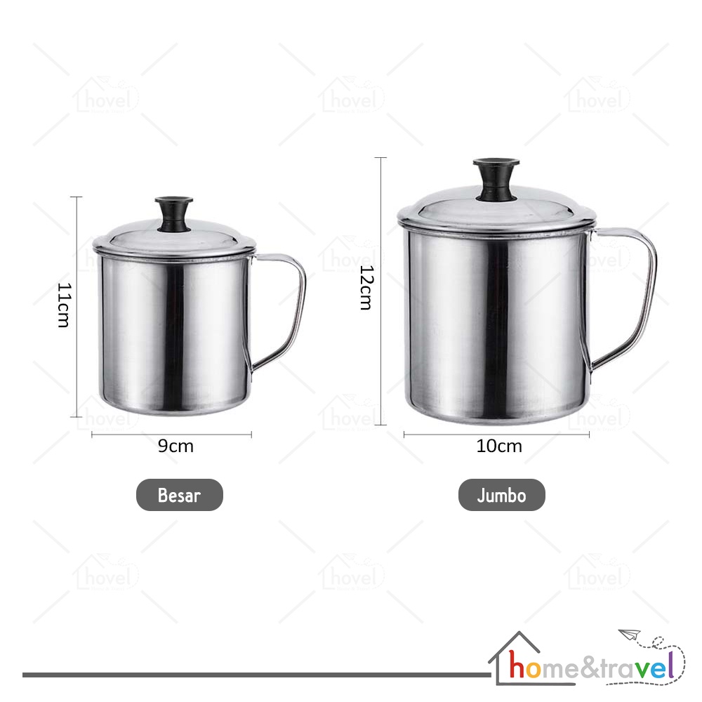 HOVELSHOP Gelas Mug Kopi Stainless Steel Dengan Tutup Cangkir Camping Outdoor Teh Anti Karat