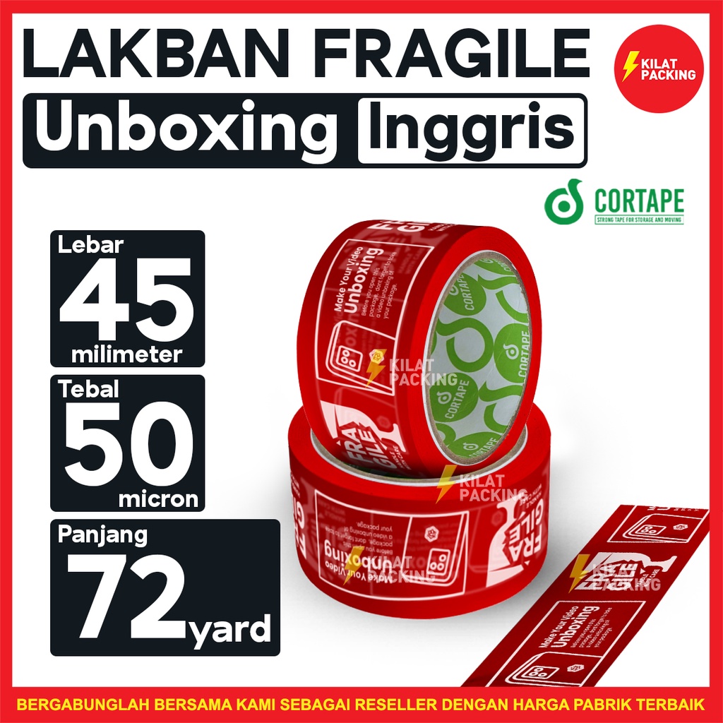 

LAKBAN FRAGILE WITH VIDEO UNBOXING BHS INGGRIS / LAKBAN MUDAH PECAH BELAH MURAH SATUAN