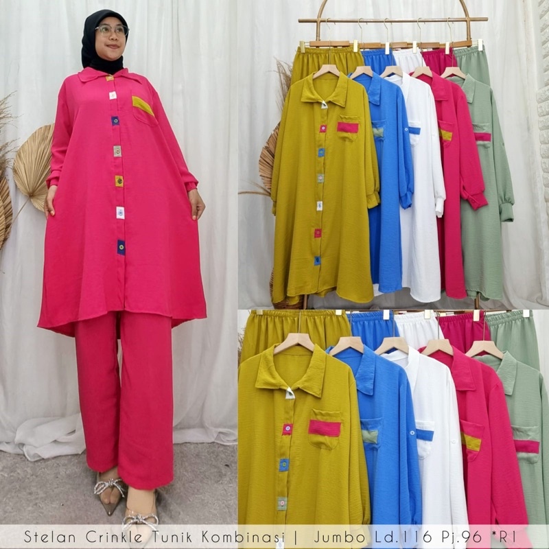 ZALIKA SET LONG TUNIK CRINKLE AIRFLOW // ONE SET ZALIKA // SETCEL POLOS // ONE SET POLOS // SET POLOS //