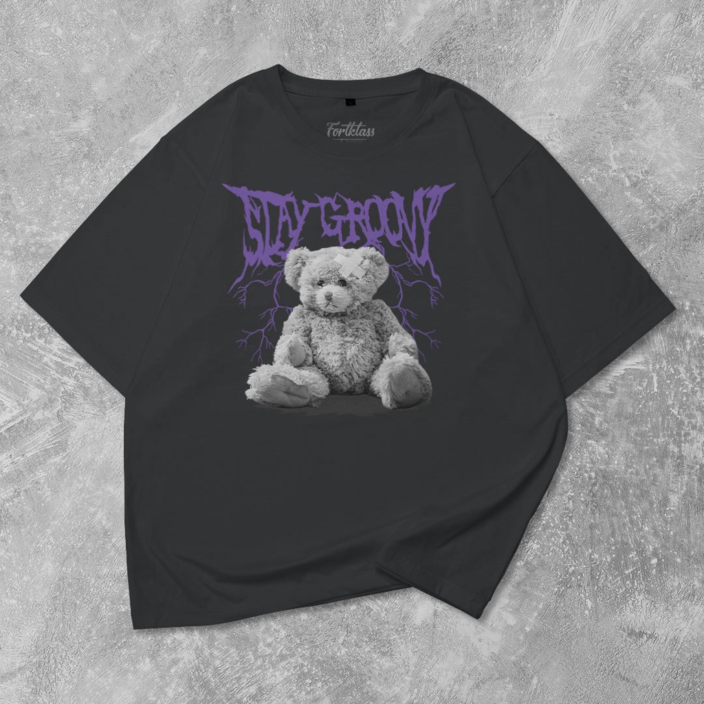 Fortglass Bear Groovy Kaos Oversize T-Shirt Cowok Premium
