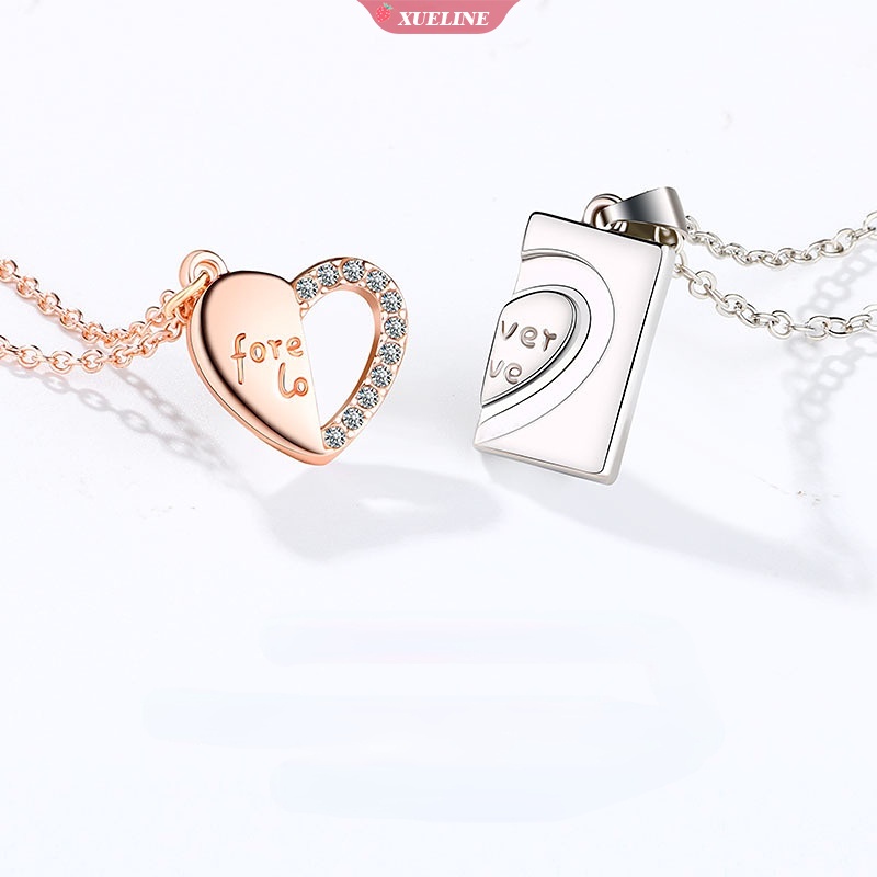 1pasang Dari Pasangan Kristal Berbentuk Hati Kalung stainless steel Sederhana fashion Pria Dan Wanita Siswa bosom Sahabat Rantai Klavikula Kekasih Perhiasan Liontin [ZXL]