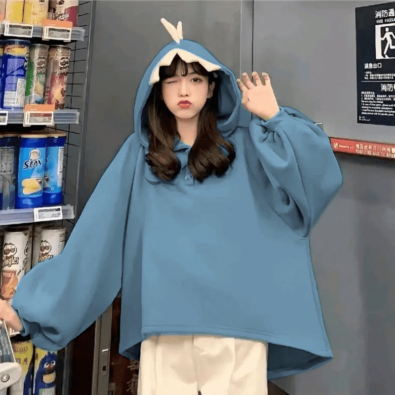DINOS SWEATER HOODIE OVERSIZE | SWEATSHIRT PAKAIAN WANITA HOODIE BIG SIZE OVERSIZE-denim
