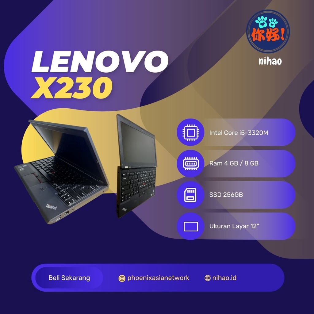 Lenovo x230 4GB SSD 256GB Laptop Bekas Murah