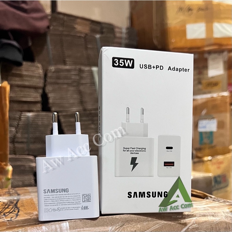 Power Adapter Batok Charger Samsung 35Watt Usb C + Usb A PD Fast Charging Samsung M22 M51 M52 A33 A53 A23 A52 A52S S10 S20 S21 FE A71 A72 A73 35W