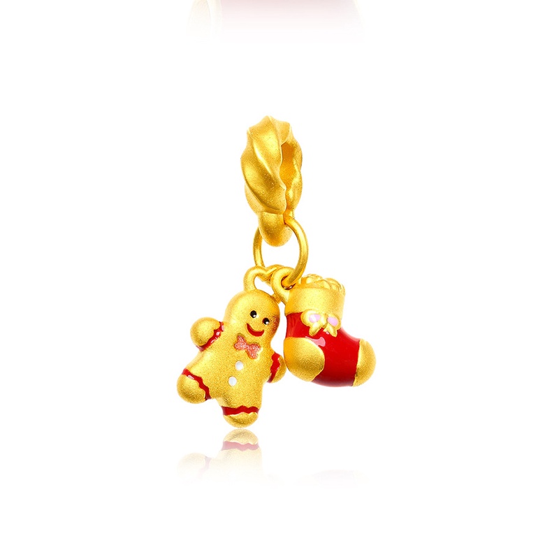 Goldkingdom Perhiasan Fashion Emas Asli Kadar 375Bangkok Aksesoris Ready Stock Berlapis Emas Apel Transshipment Manik-Manik Elk Gelang Wanita Snowman 3D Natal Handjewelry