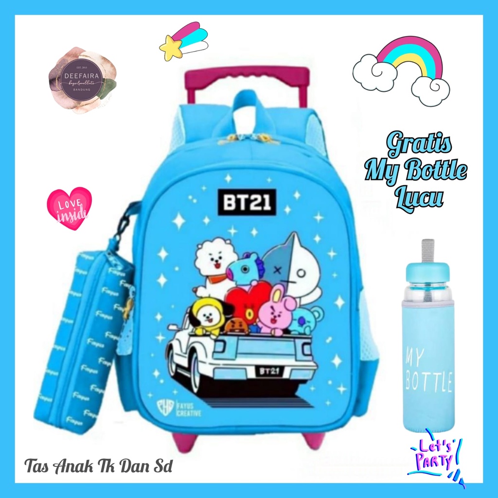 Tas Ransel Anak Perempuan Model Troli Cap Am Gratis Botol Minum Keren Untuk Anak Tk &amp; Sd