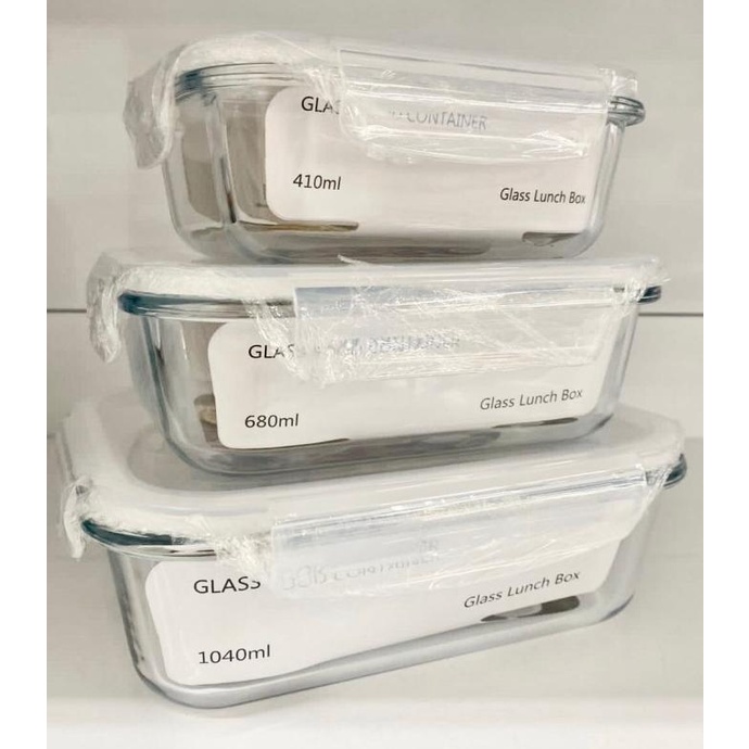 GLASSLOCK LUNCH SET/TEMPAT MAKAN WADAH KACA/FOOD STORAGE CONTAINER3in1