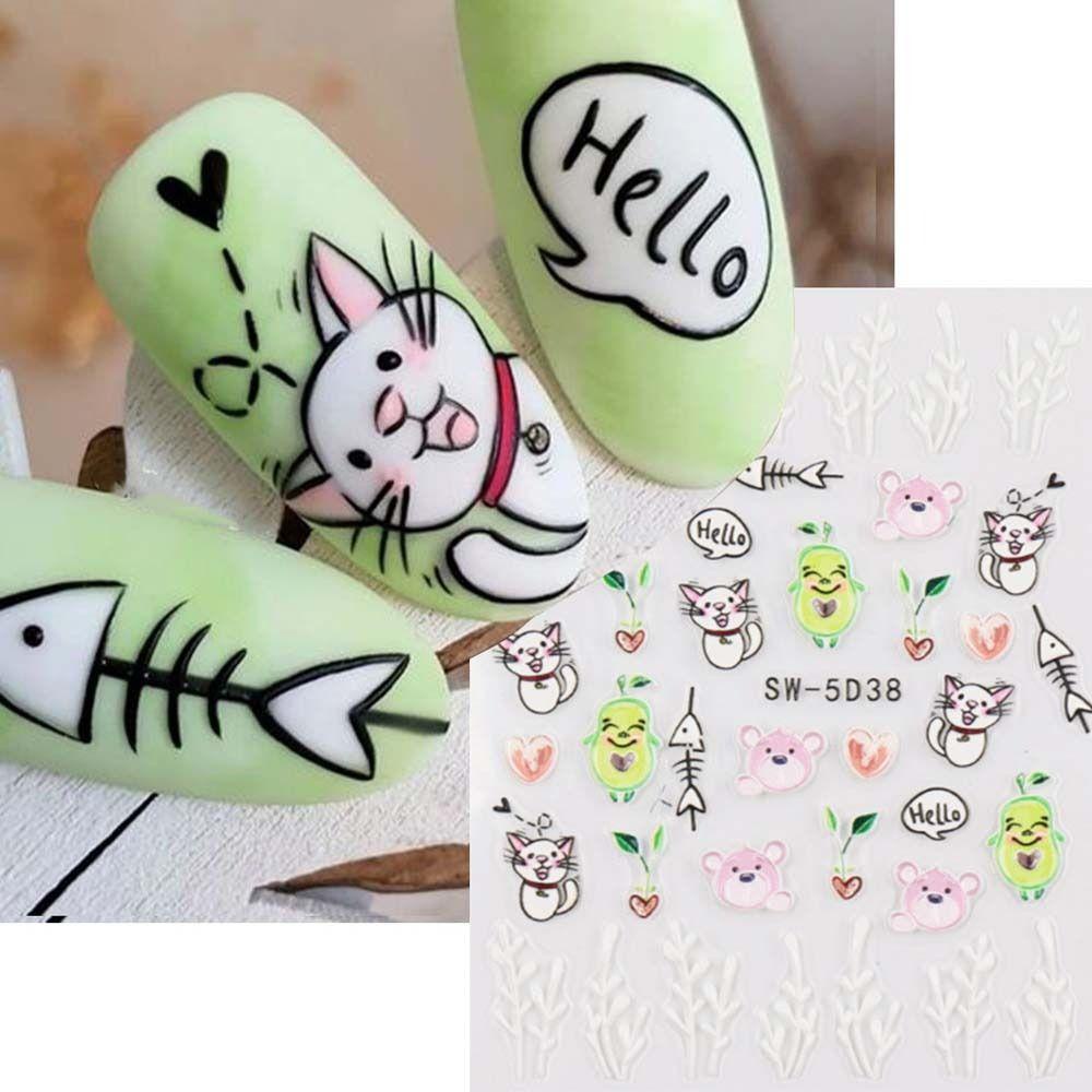 Mxbeauty Kartun Stiker Kuku Lucu Perekat Diri Kelinci Kucing Manikur Aksesoris Panda Nail Art Dekorasi