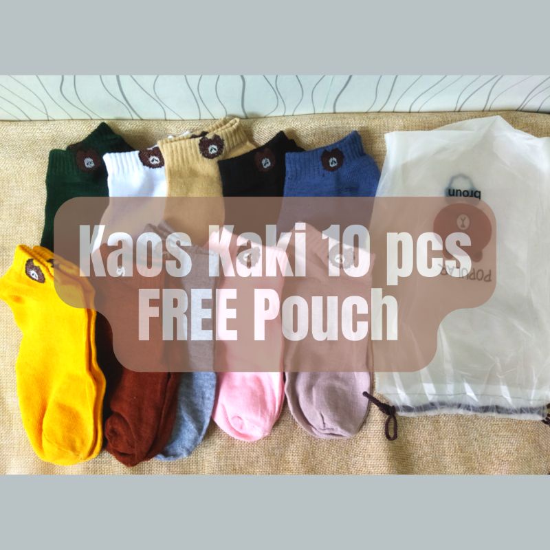 Rumah Wardah Kaos Kaki 10 pcs FREE Pouch Warna Random