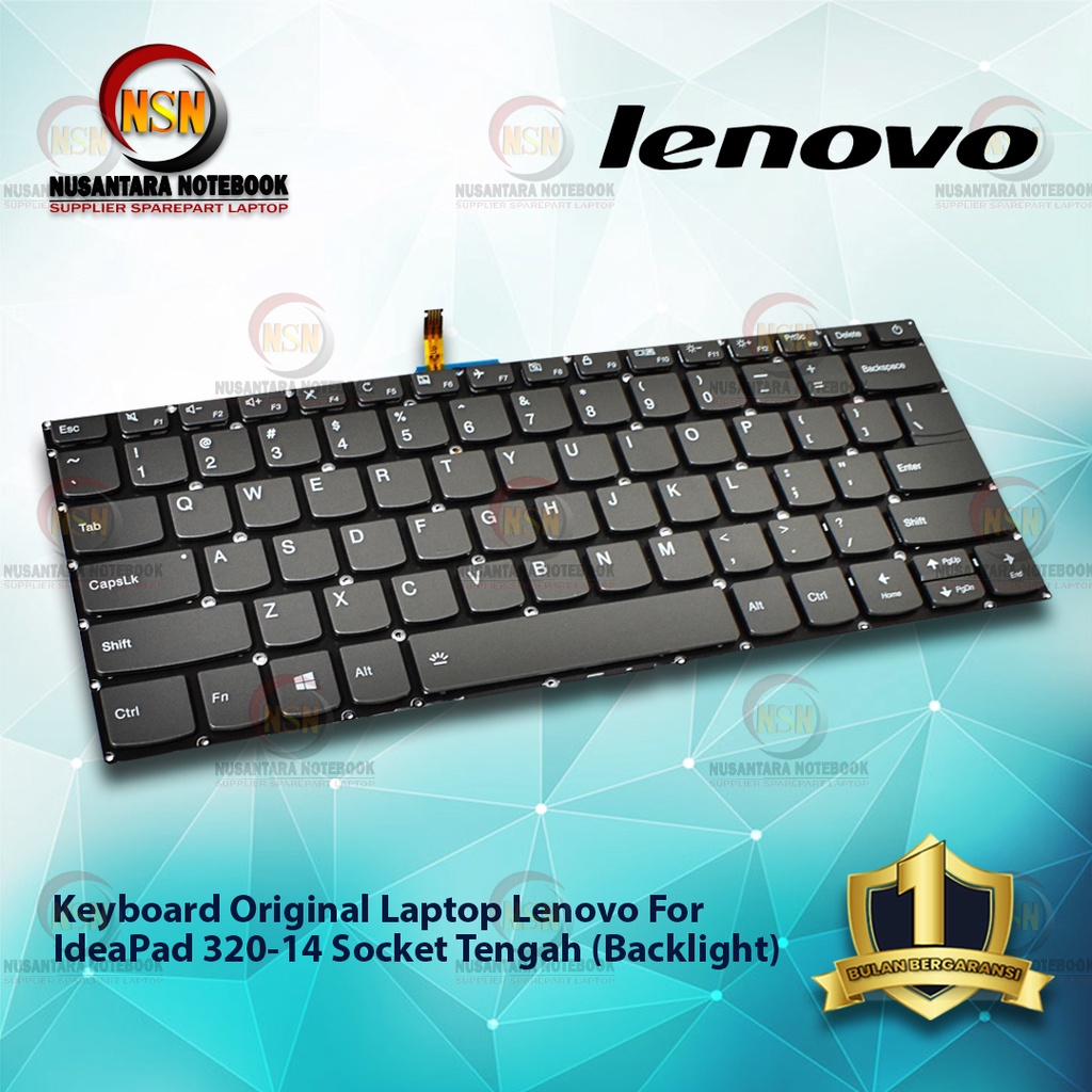 Keyboard Original Laptop Lenovo IdeaPad 320-14 IP320-14 Hitam Socket Tengah