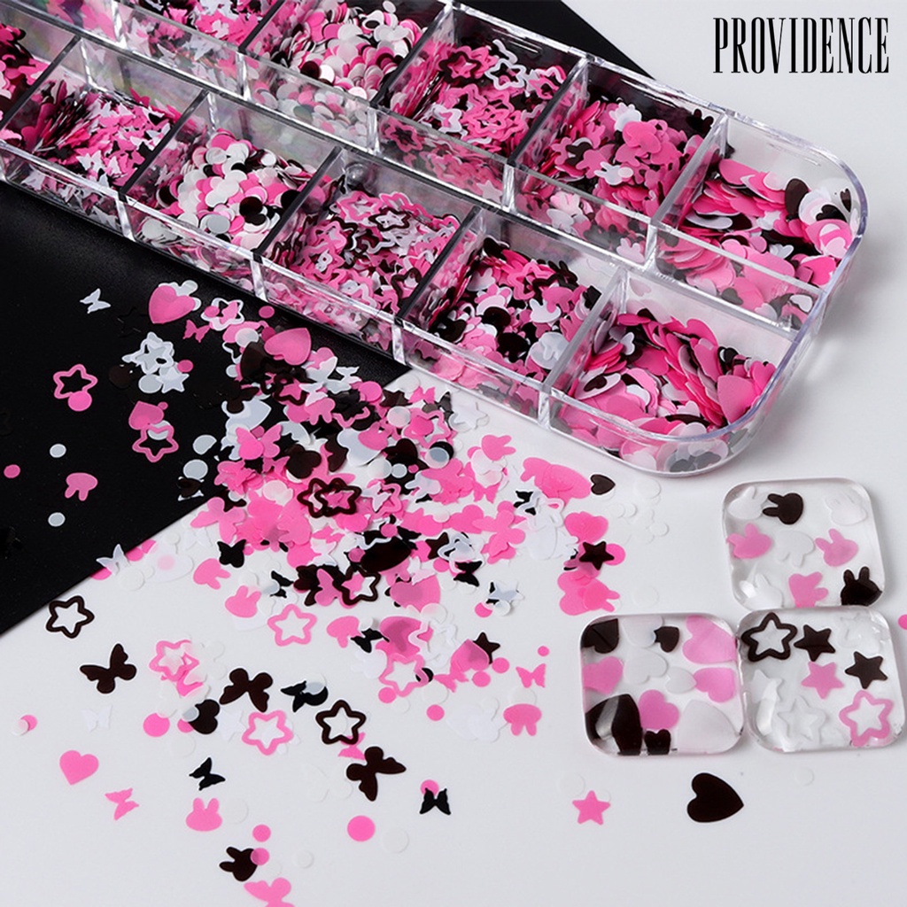 Providence 1kotak Nail Art Payet Shining Gloss DIY Mixing Colors 12kisi Manicure Heart Rabbit Star Bulat Kupu Glitter Manicure Store Supply