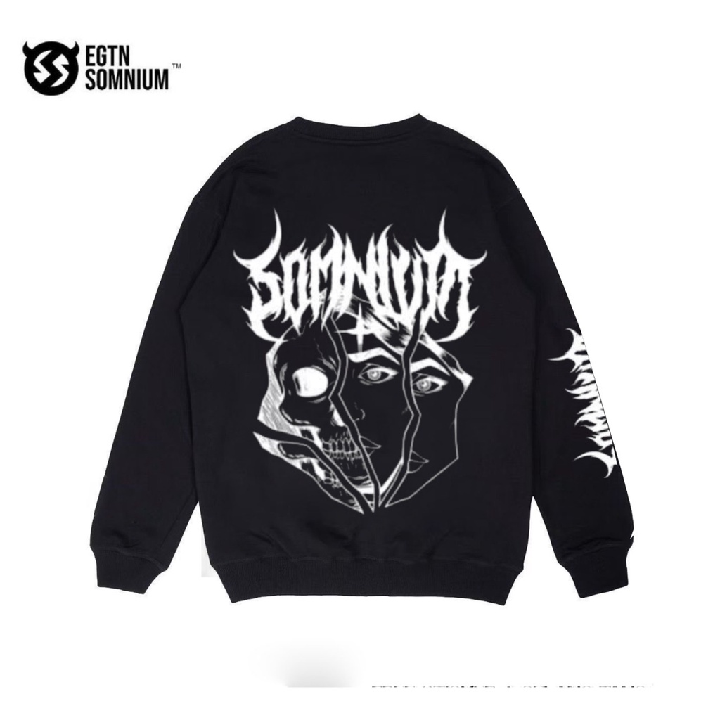 Sweater Crewneck Pria Motif Metal The Skull Hitam Premium Distro Terbaru