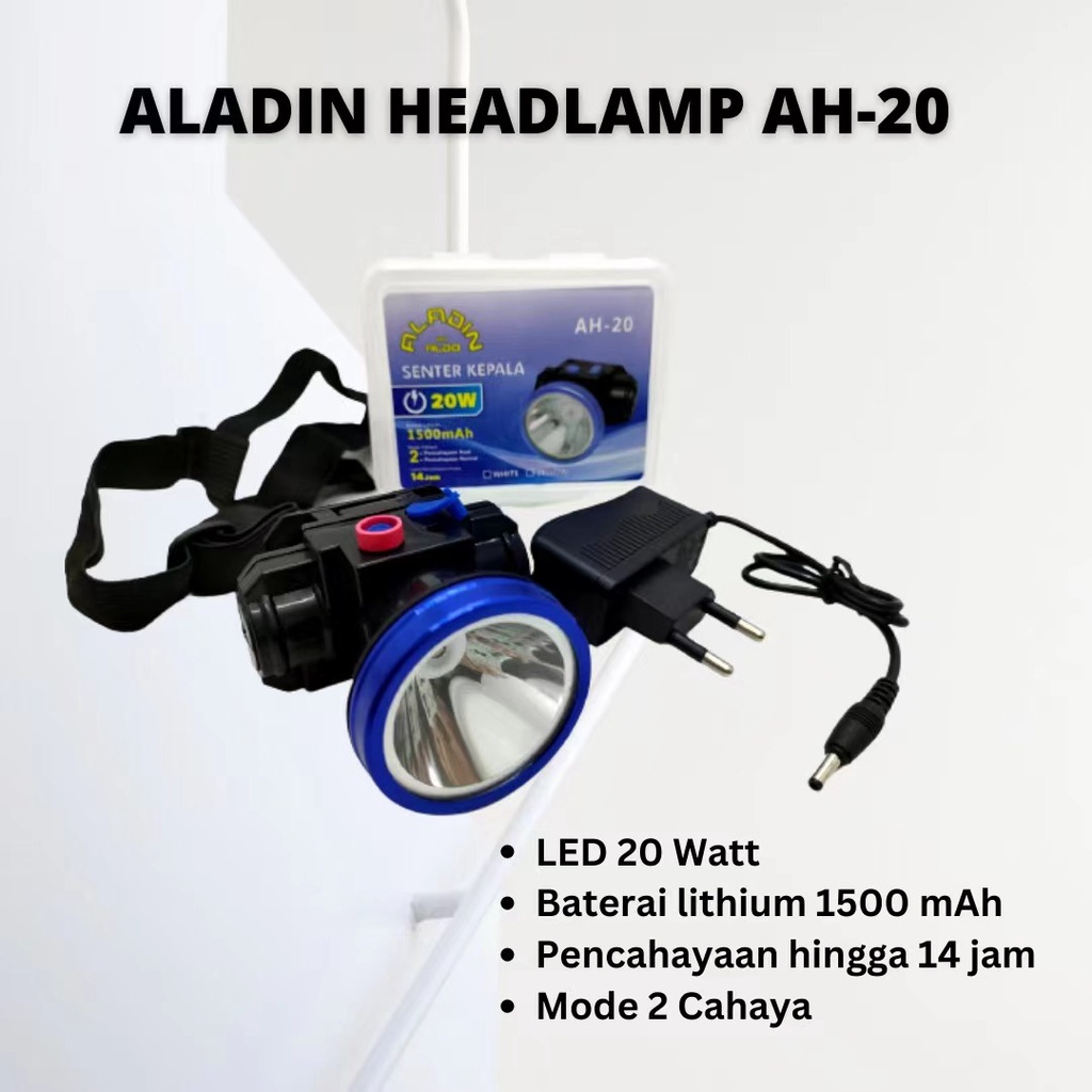 ALADIN 5000 mah SENTER KEPALA AWET TERANG CAHAYA KUNING / PUTIH + LAMPU BOHLAM