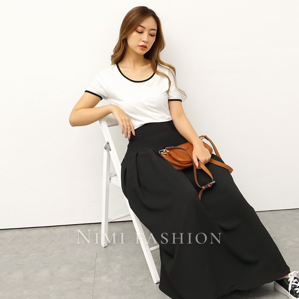 NIMI - Sara Skirt Rok Panjang Wanita Rok Hitam Panjang Wanita Pleats