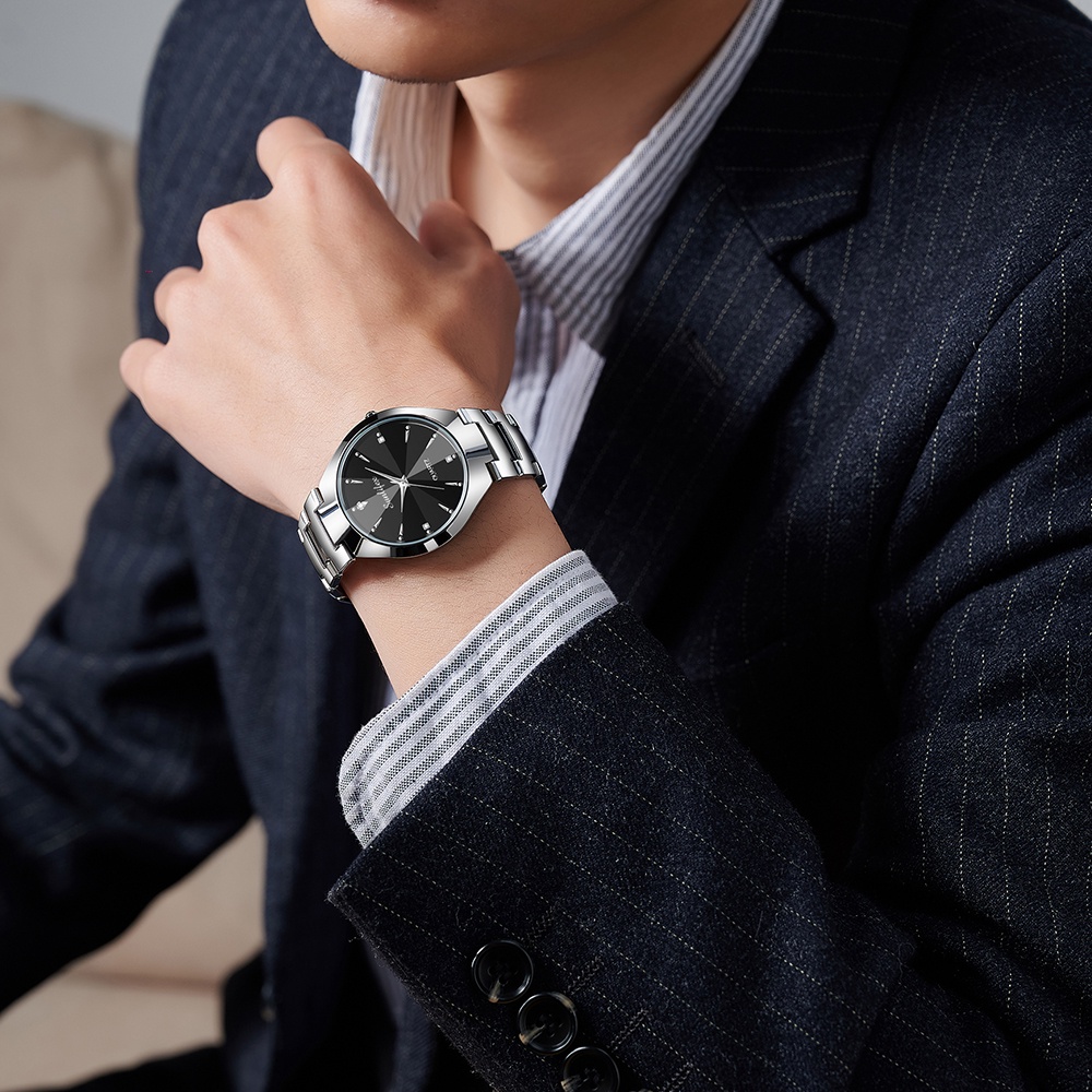 Sunlifex Jam Tangan Pria 9090 Kuarsa Klasik Bisnis Pria Tali Stainless Steel Jam Tangan Cowok Original-8