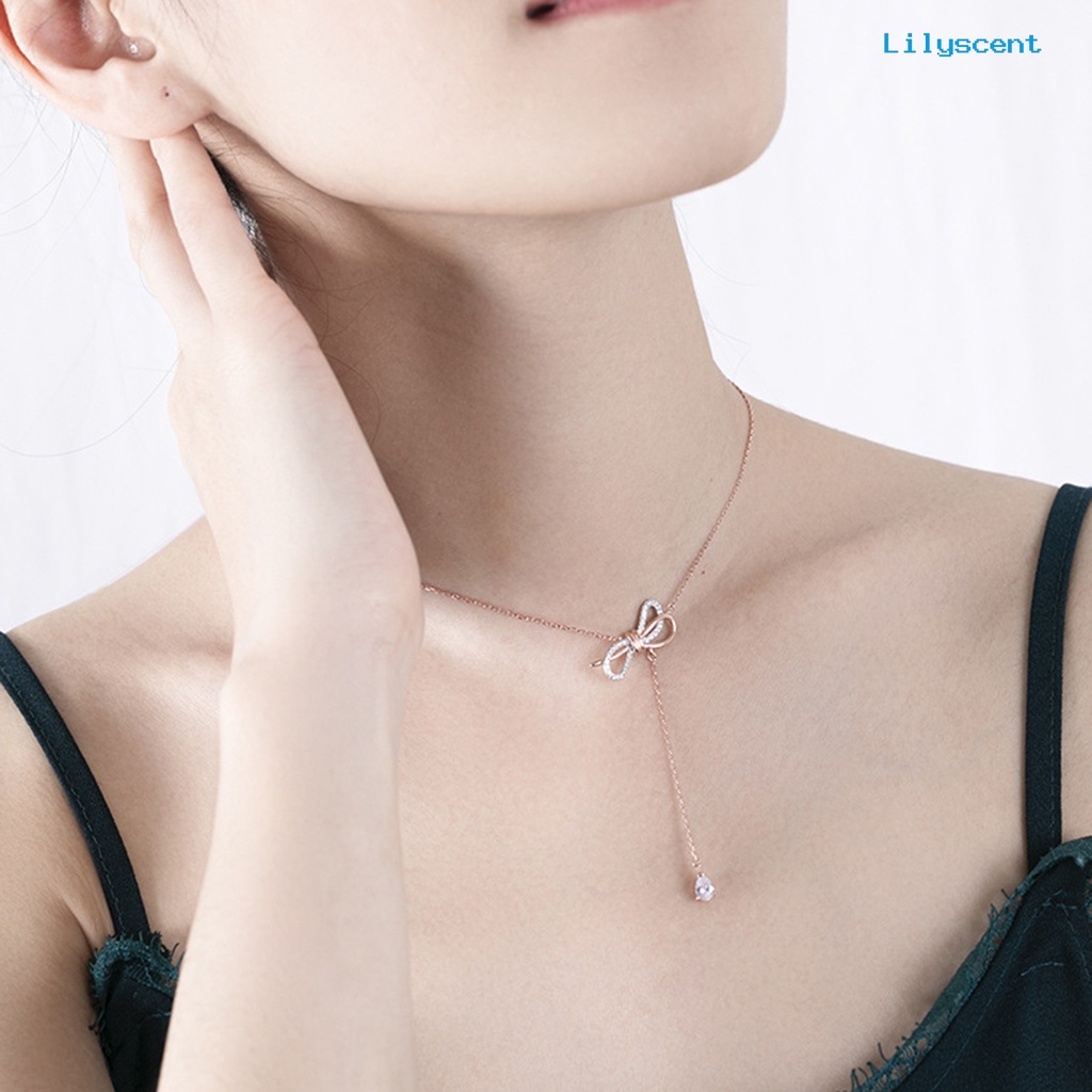[LS] Perhiasan Kalung Rantai Berlian Imitasi Rumbai Ikatan Simpul Wanita Mengkilap Aksesori Untuk Hari Valentine