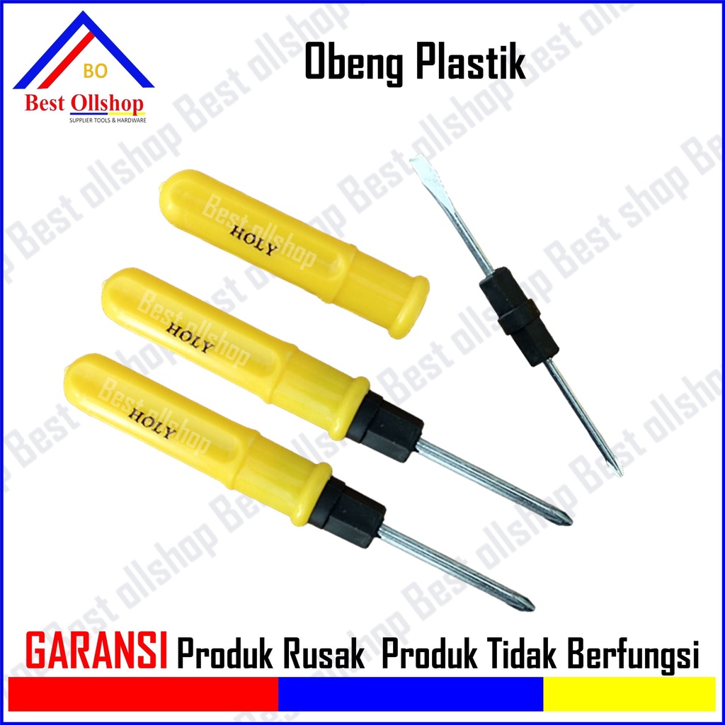 Obeng BB Bolak Balik Min Plus / Obeng Blimbing Plastik Kuning Bolak Balik 4 Inch