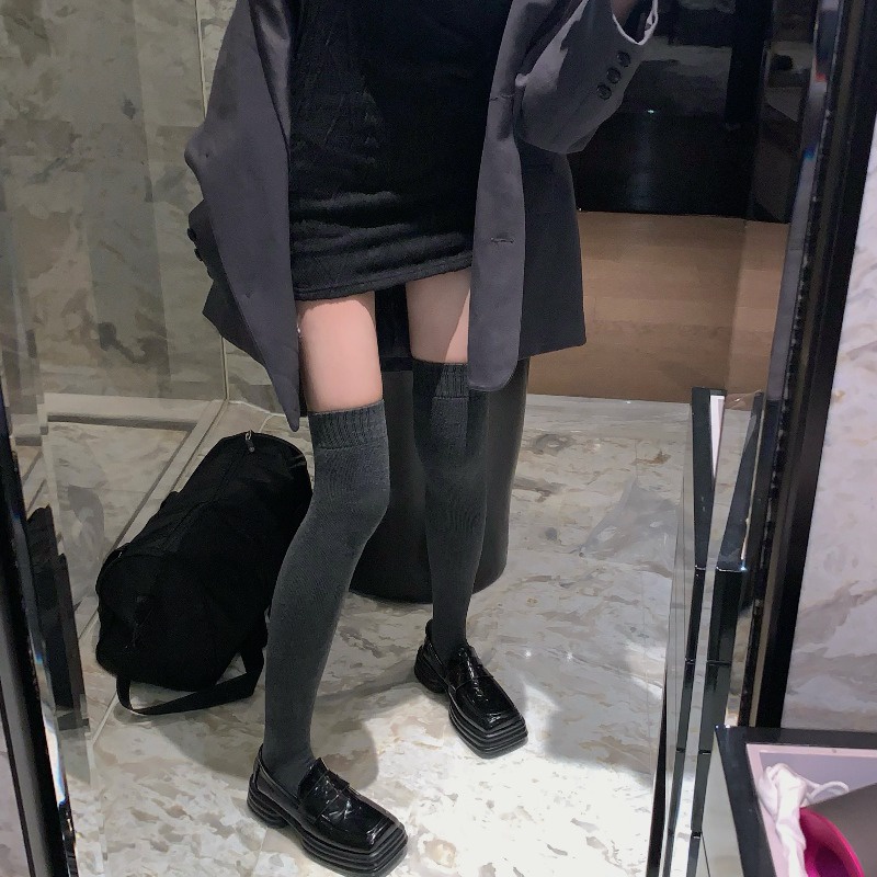 ✾✶Suhao Jepang hitam over-the-knee stoking wanita kapas pasang bottoming hangat jk kaus kaki set musim gugur dan musim dingin 2022 baru betis kaus kaki
