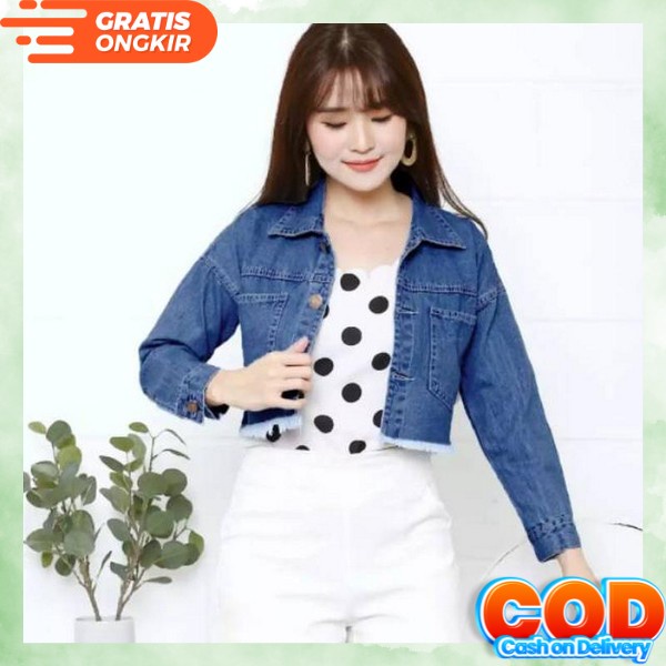 Jaket Jins Wanita Korean Style Jaket Jins Wanita Murah Jaket Jins Oversize Wanita Jacket Jeans Crop 