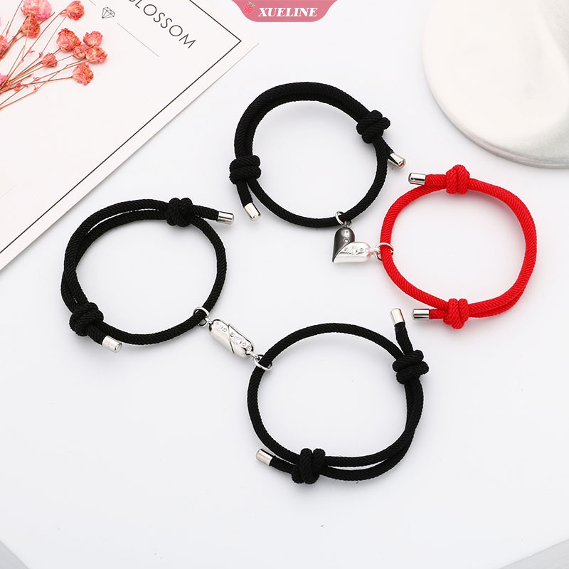 Handmade Stainless Steel Cinta Bentuk Hati Pesona Gelang Tali Benang Merah Tipis String Gelang Untuk Pria Wanita Pasangan [ZXL]