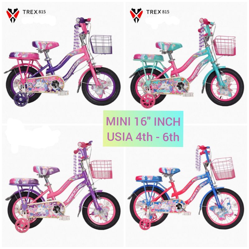 SEPEDA ANAK PEREMPUAN MINI 16 INCH TREX UNICORN KUDA PONI BERKUALITAS MATERIAL BESI TEBAL