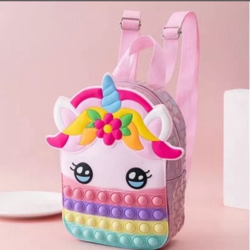 Tas Pop It Unicorn Little Pony Jumbo Ransel dan Selempang Popit