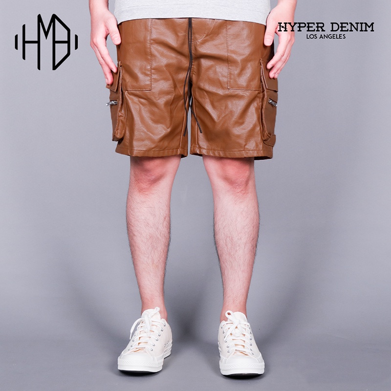 Hyperdenim Leather Cargo Shorts Brown