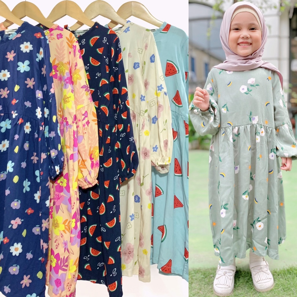 PROMO 7.7 SMILEE GAMIS RAYON TIARA BAJU MUSLIM ANAK PEREMPUAN 2-10 TAHUN BAJU LEBARAN ANAK