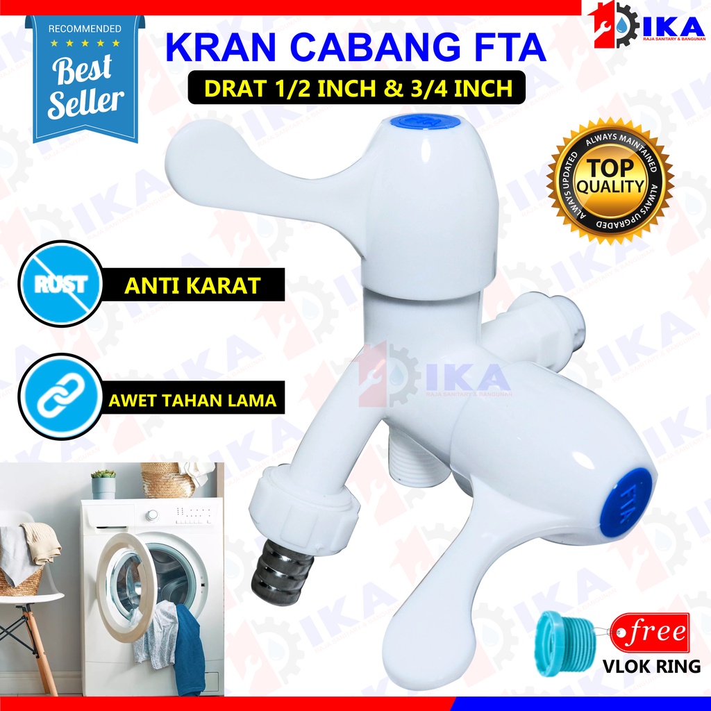 Kran Cabang PVC Shower FTA Keran Air Double Plastik Hand Kamar Mandi Toilet 1/2&quot; 3/4&quot; Inch Putih