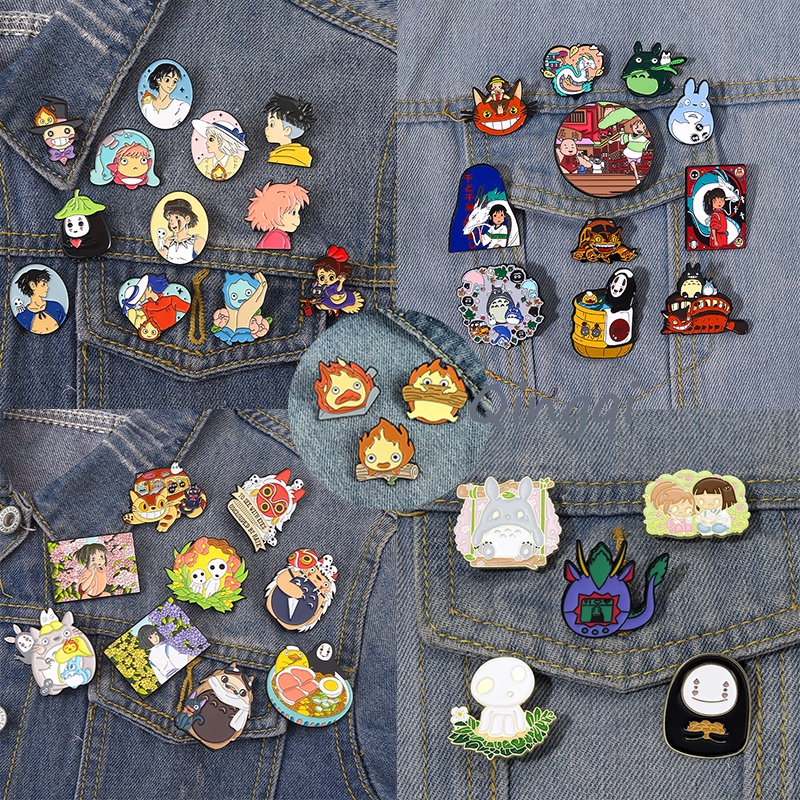 Childhood Anime Enamel Pin Mononoke Chihiro Haku Totoro Bros Kerah Pin Lencana Film Kartun Perhiasan Hadiah Untuk Anak-Anak Teman Penggemar