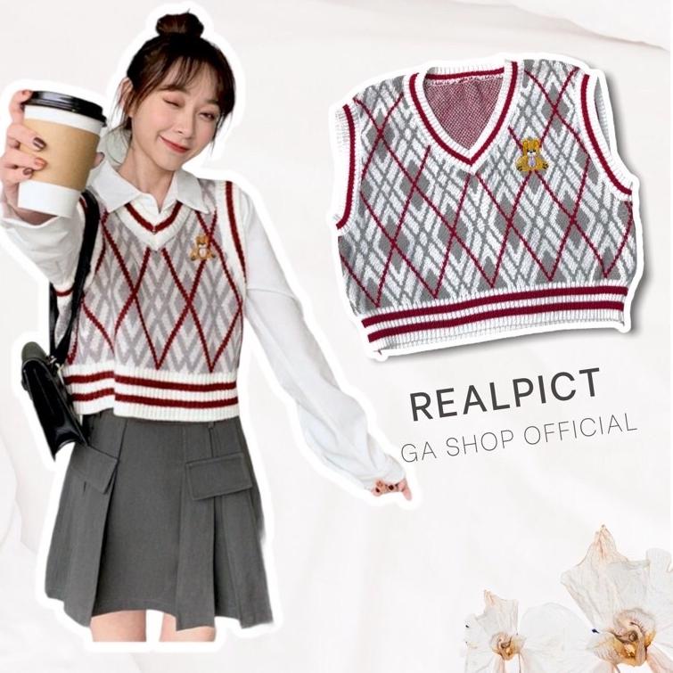 VEST dan KEMEJA Rompi Rajut Korean Outfit Baju gaya Korea [ENR.21De22a]