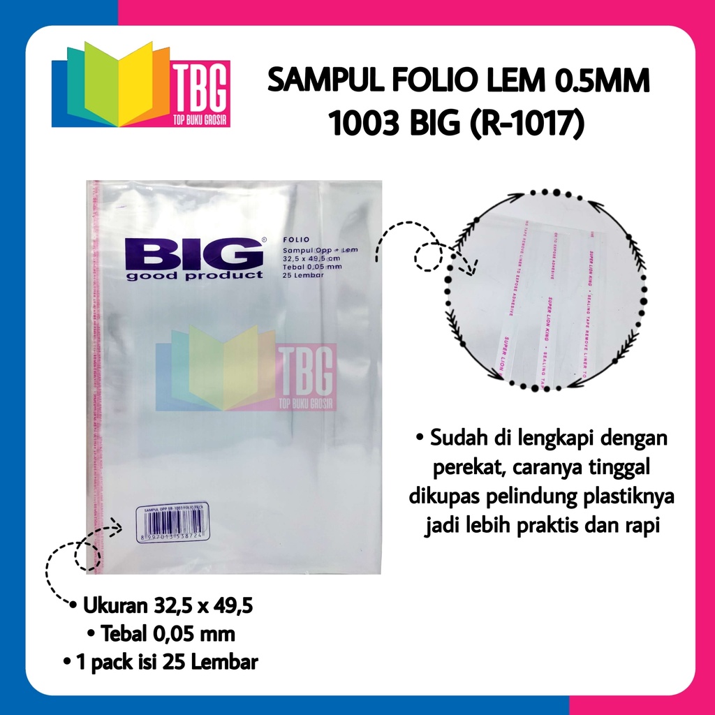 

1 PACK SAMPUL FOLIO LEM 0.5MC 1003 BIG COVER BUKU PLASTIK BENING (R-1017)