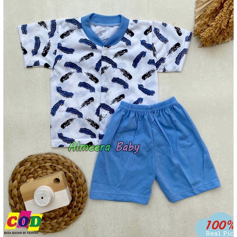 Setelan Baju Bayi Piyama Bayi Lengan Pendek Kancing Depan Usia 3-12 Bulan