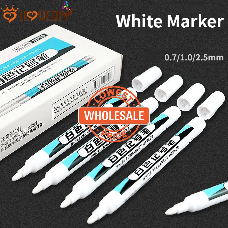 [Harga Grosir] 0.7/1.0/2.5mm Metal Ceramic Woodworking Mewarnai Alat Penanda Putih Kantor Sekolah Perlengkapan Alat Tulis Plastik Tahan Lama Spidol Pena Grafiti Cepat Kering