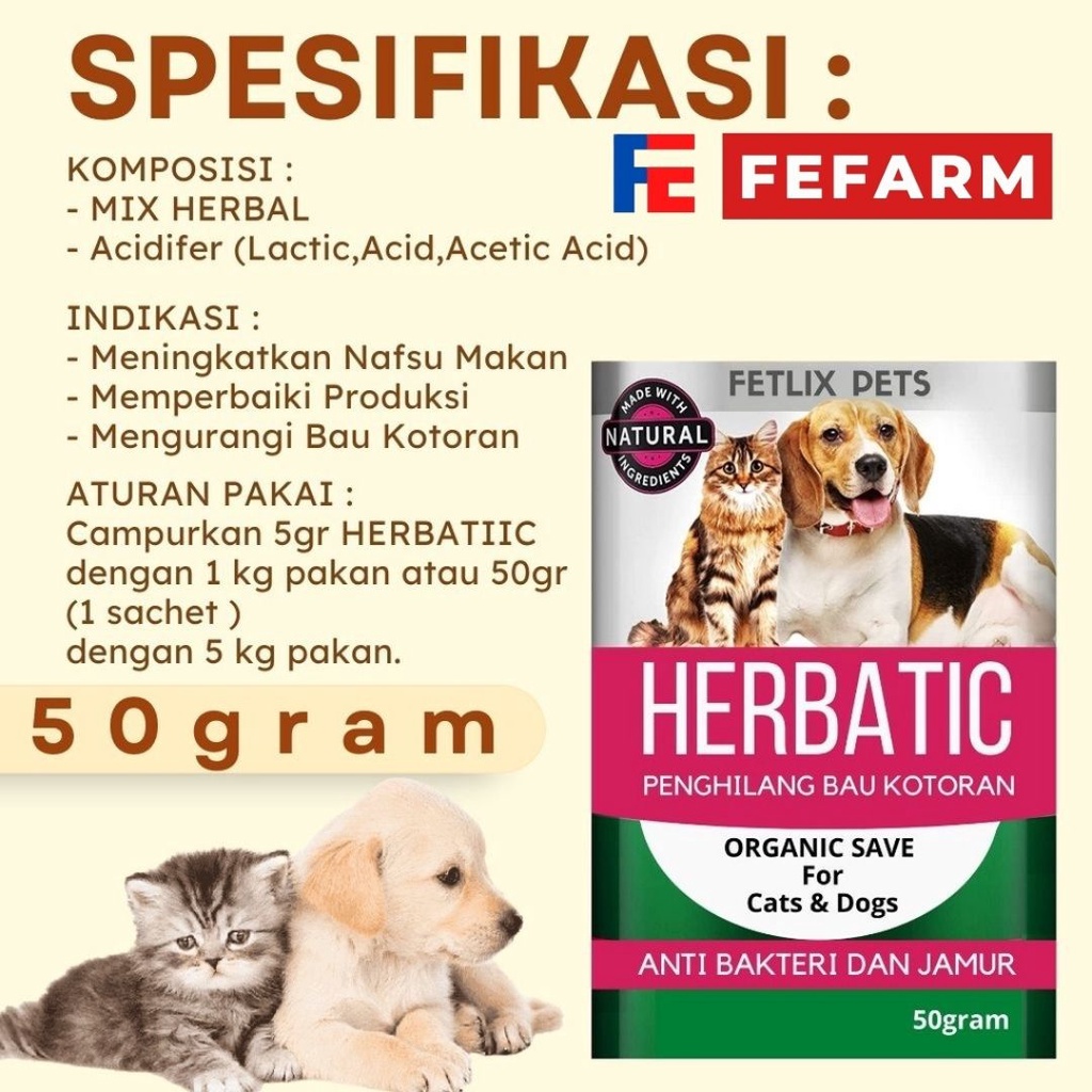 Serbuk Penghilang Bau Pup Kotoran Dicampurkan Pakan Makanan Kucing FEFARM