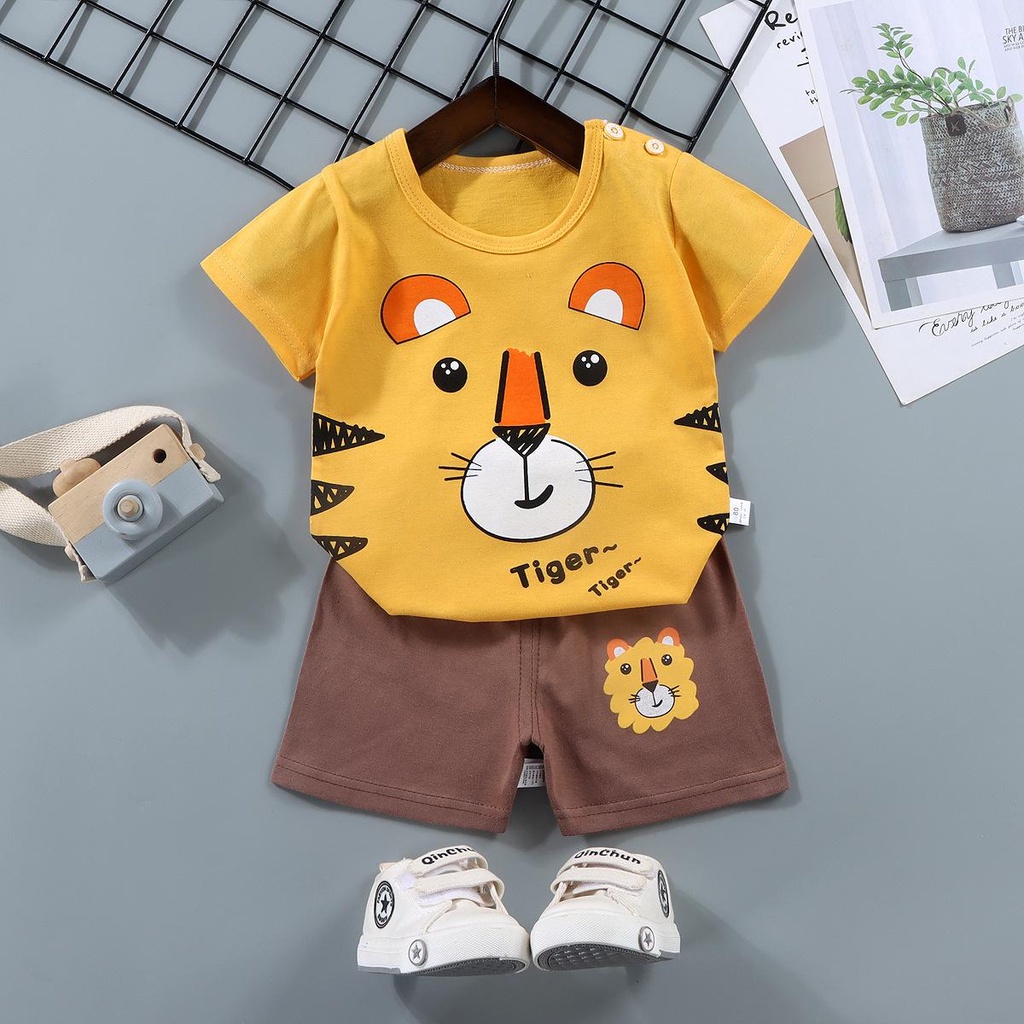 Setelan baju anak bayi laki laki dan perempuan / pakaian bayi Motif karakter animal outfit bayi laki laki model kaos dan celana