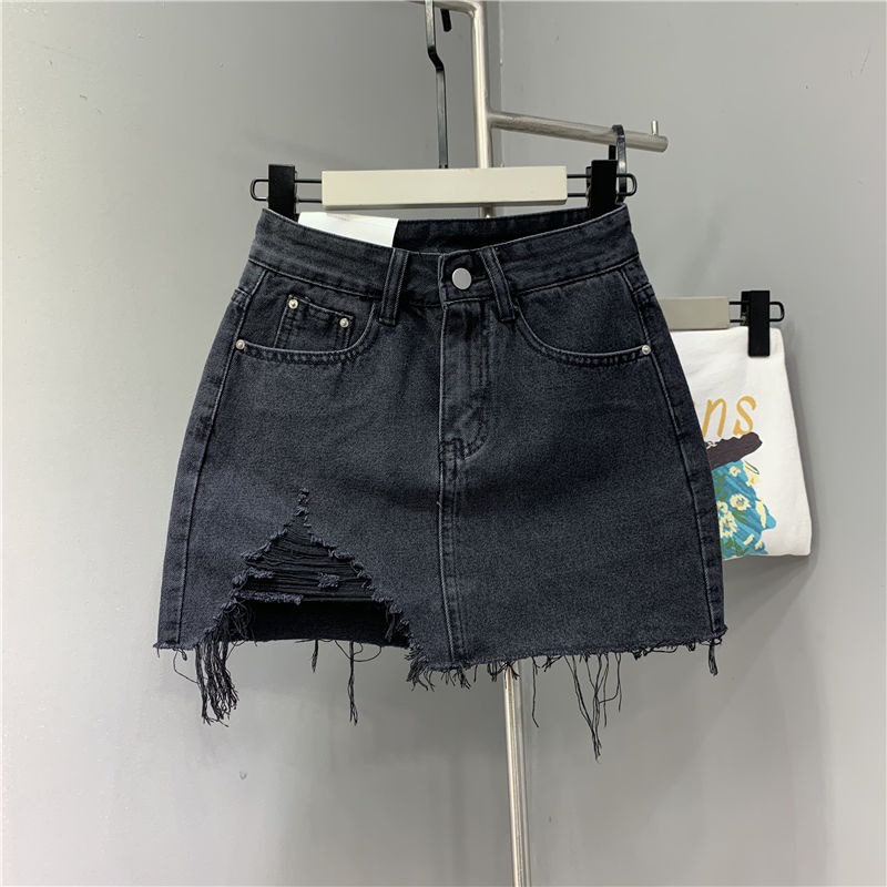 Rok jeans pendek rok mini korea rok sobek samping A-line ootd murah kekinian rok denim