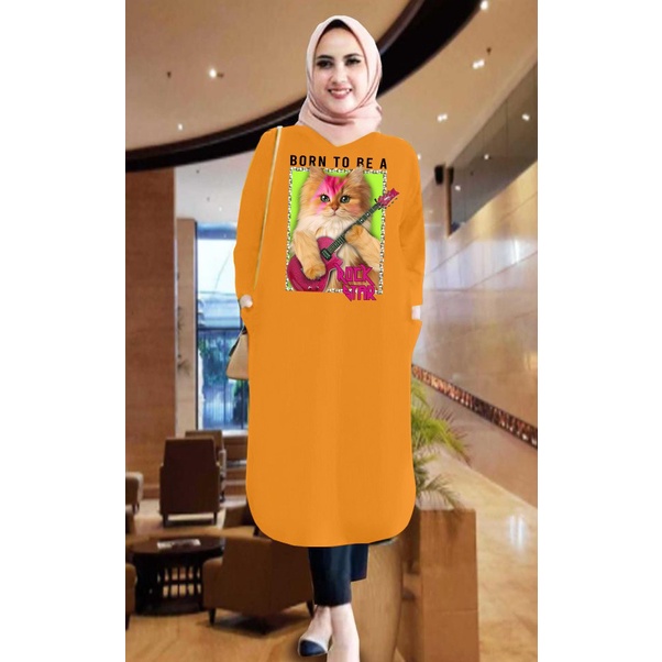 Tunik wanita DTF KUCING GITAR/ tunik murah / tunik kekinian / tunik panjang / tunik import / tunik jumbo