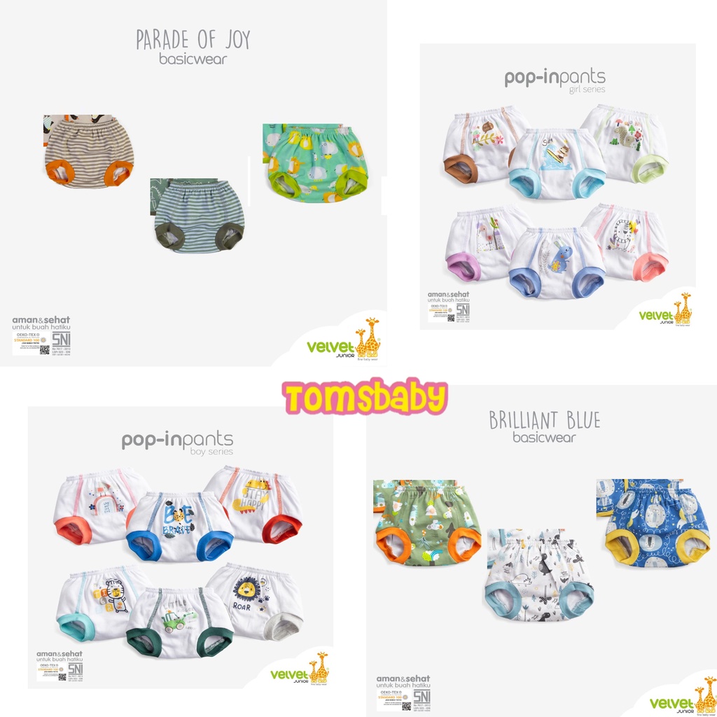 [0-12bln] VELVET 3pcs/6pcs Celana Pop Bayi Print Monoprint (0-12bln)