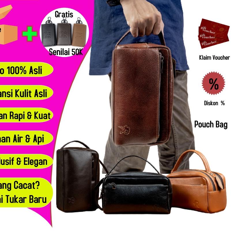NEW Tas Tangan Pria Kulit Asli Branded Handbag Hand Bag Pouch Bag Kulit Asli Pria Original Leather P