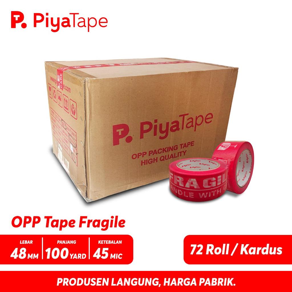 

(Bisa COD) Lakban Fragile Piya Tape 48 mm x 100 yard 1 dus | isolasi 81 M full Real